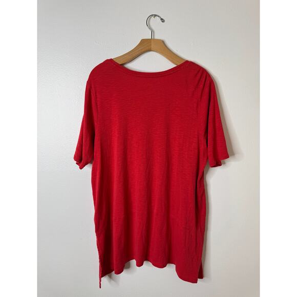J. Jill Plus 1X Red Pima Knit A-Line Dipped Hem Tunic Top Elbow-Sleeves - Picture 7 of 9